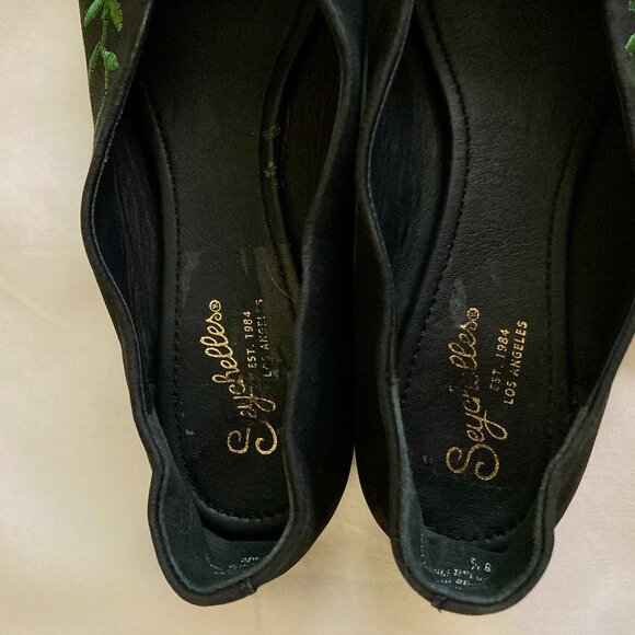 Great Condition, SZ 8.5, SEYCHELLES, Embroidered Black Suede Ballet Flats - Picture 2 of 5